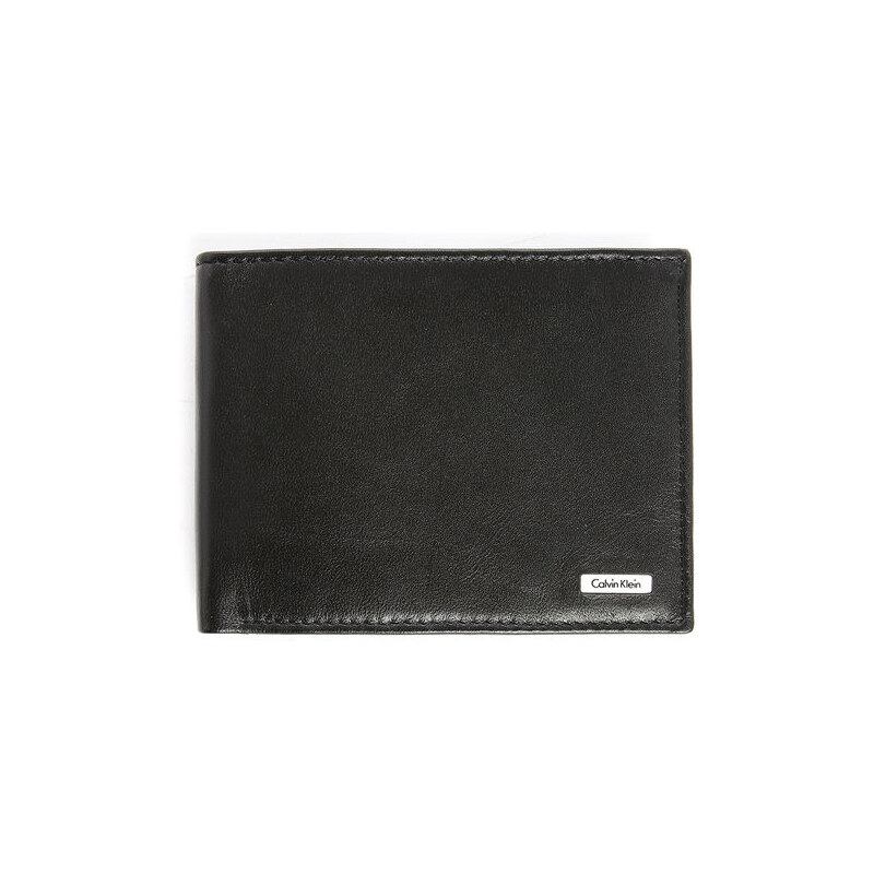 Calvin Klein Schwarzes Leder-Portemonnaie mit Klappen-Münzfach