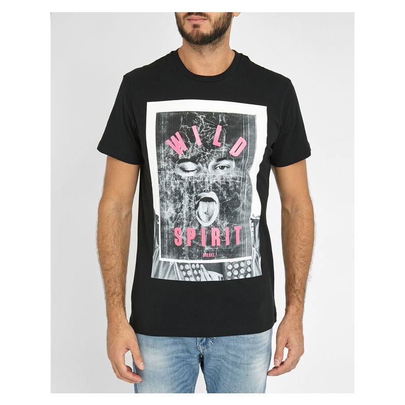 DIESEL Schwarzes T-Shirt mit Rundhalsausschnitt mit Druckmuster T-Diego