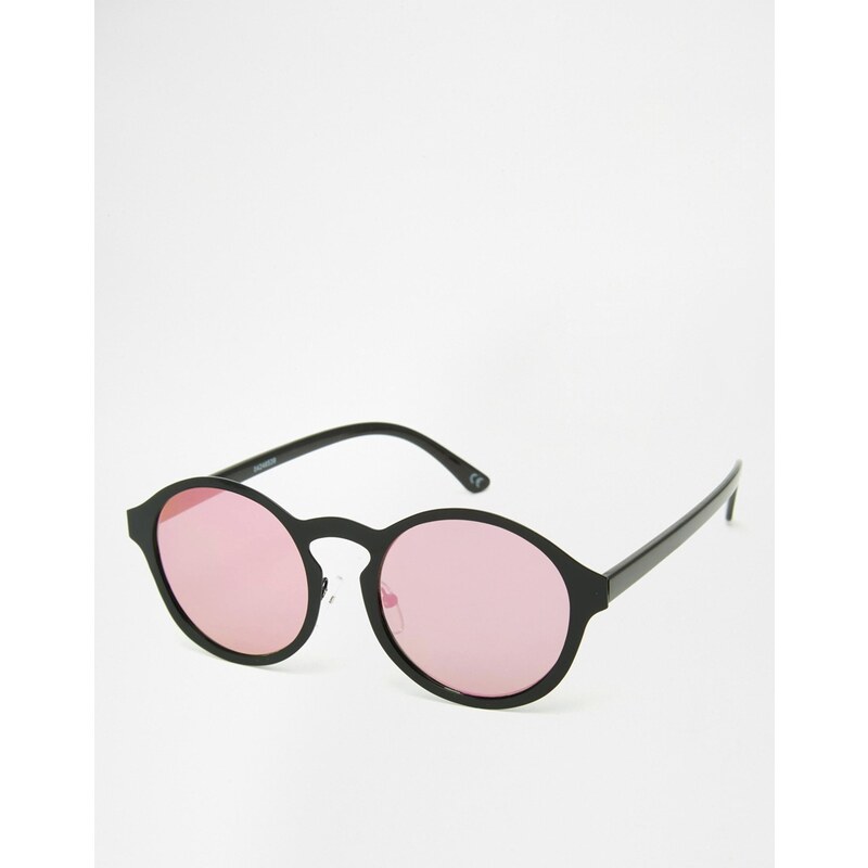 ASOS - Runde Sonnenbrille mit Metallgestell und flachen, rosa getönten Gläsern - Schwarz