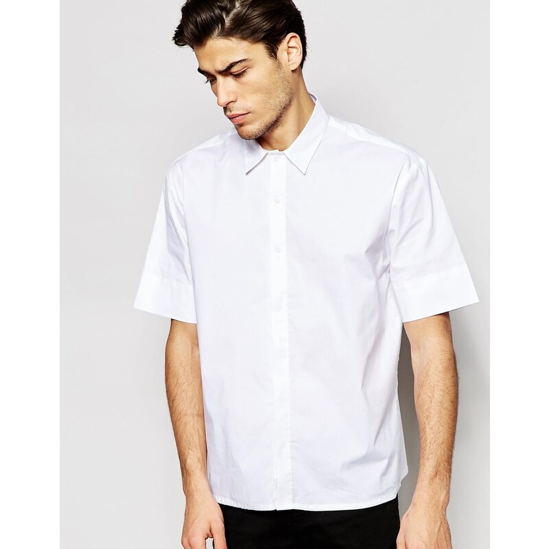 ADPT - Kurzärmliges Oversized-Hemd mit abfallender Schulterpartie - Weiß