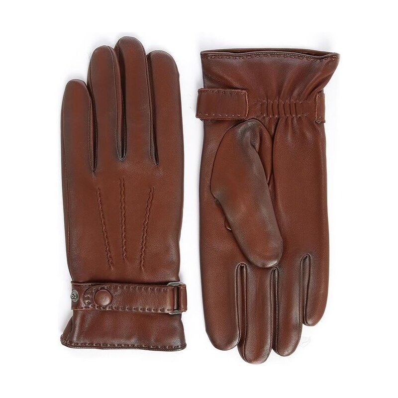 AGNELLE Braune Handschuhe aus patiniertem Leder, mit Wolle gefüttert, Touchscreen-geeignet, Pierre
