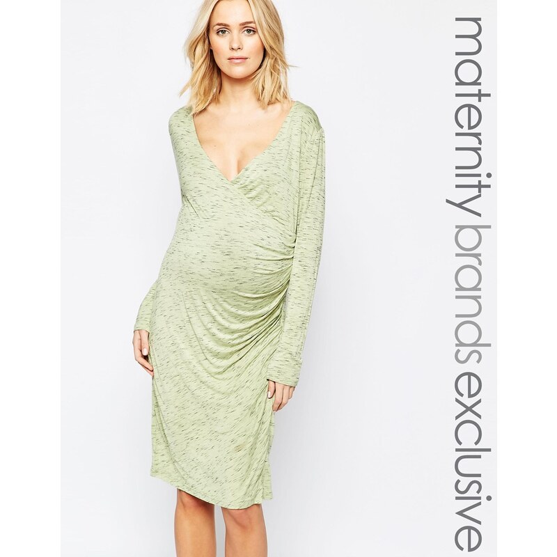 Mama.licious Mamalicious - Jersey-Kleid mit gewickelter Vorderpartie in melierter Optik - Grün
