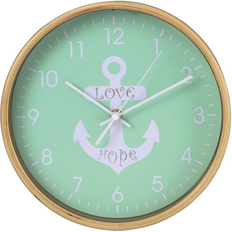 Hama Wanduhr geräuscharme Uhr ohne Ticken, leise, 26 cm, Holz »Anker mit Aufschrift Love/Hope«