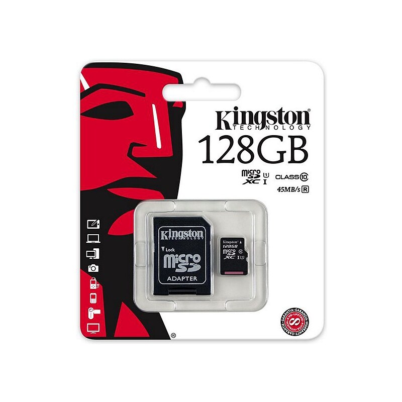 Kingston Speicherkarte »microSDHC CardClass 10 UHS-1 mit SD Adapter, 128GB«