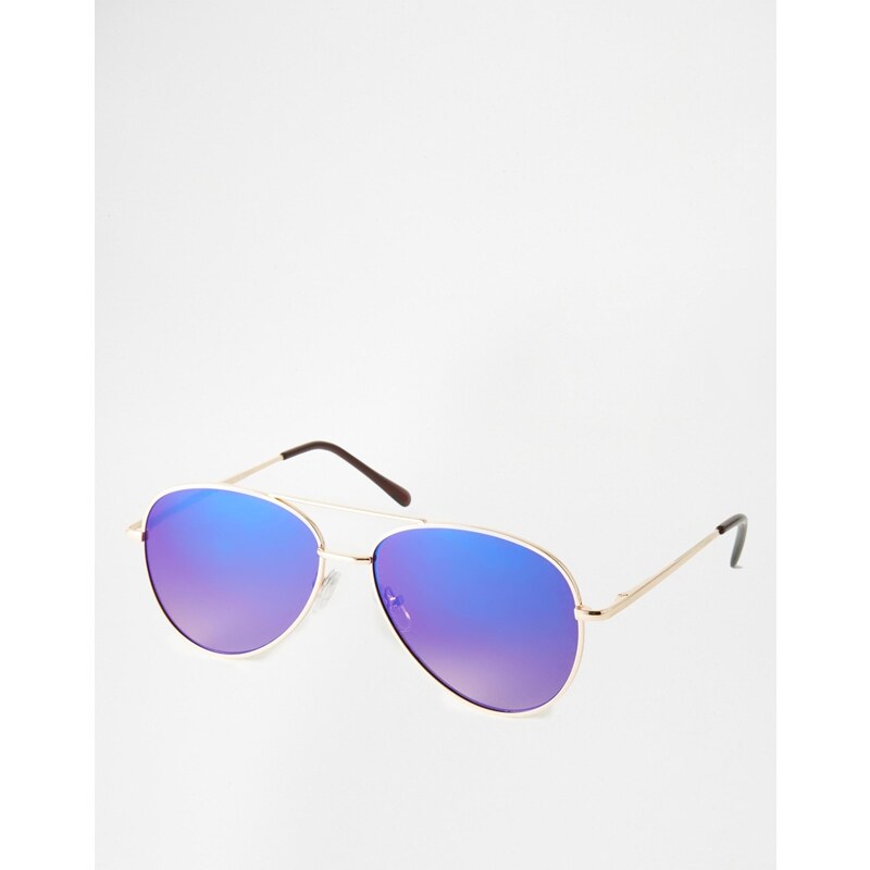 ASOS - Flache Pilotenbrille mit blauen Gläsern - Gold