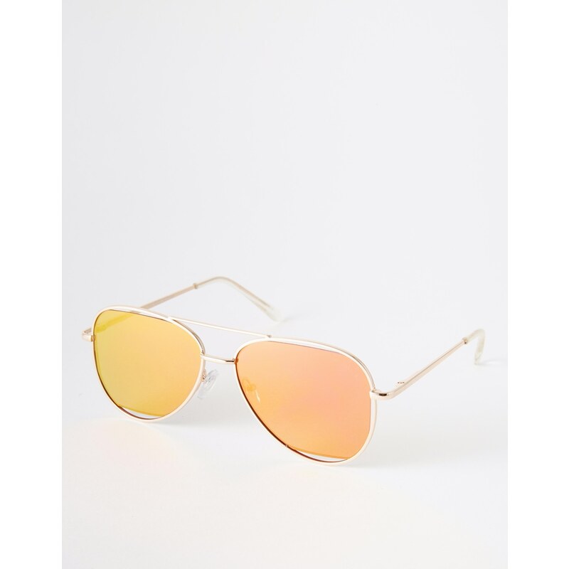 ASOS - Flache Pilotenbrille mit rosafarbenen Gläsern - Gold