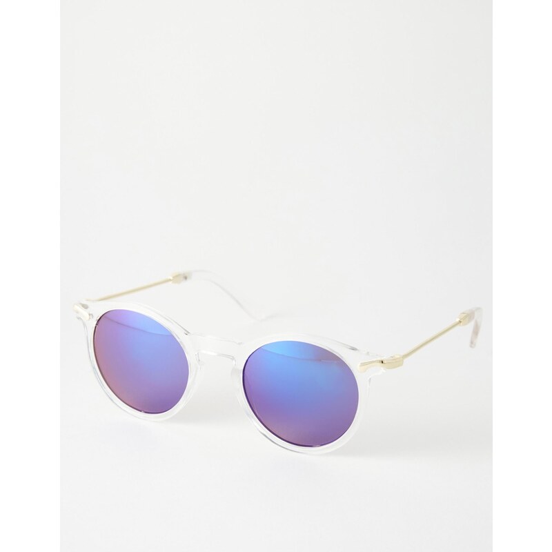ASOS - Schmale, runde Sonnenbrille mit Metallbügeln und verspiegelten Gläsern - Transparent