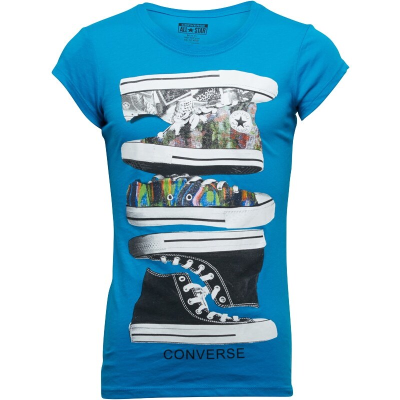 Converse Girls Stacked Sneaker T-Shirt Cyan Space