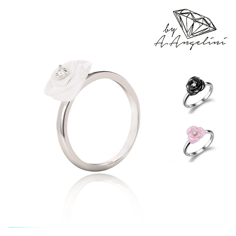 Angelini Sterling Silber-Ring mit Keramik-Blüte - 57 - Pink