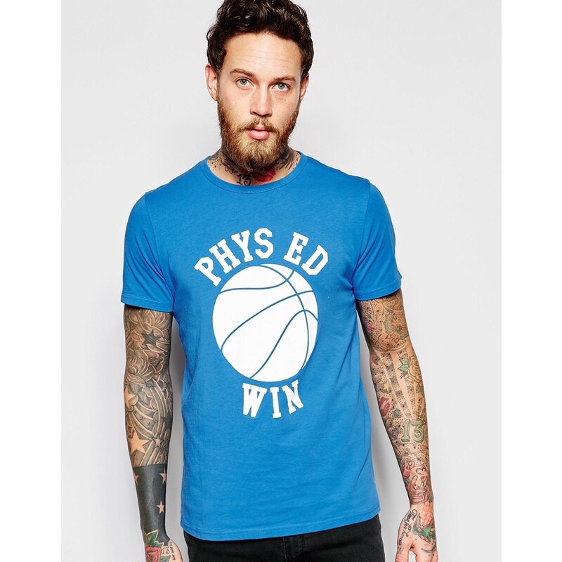 Edwin - Königsblaues T-Shirt mit „Phys Ed Win“ -Print - Blau