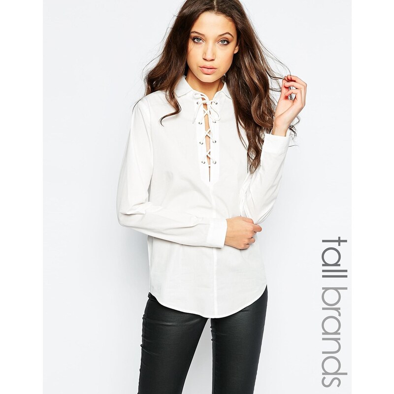 Vero Moda Tall - Bluse mit Schnürung am Ausschnitt - Weiß