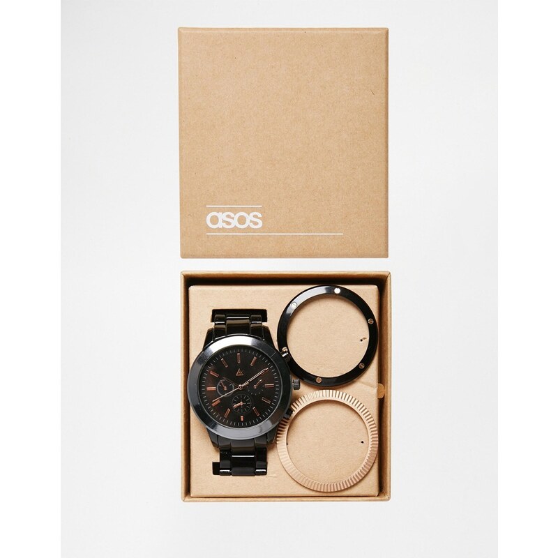 ASOS - Uhr mit wechselbaren Lünetten, schwarz - Schwarz