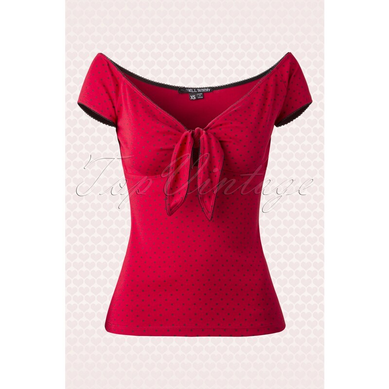 Bunny 50s Cilla Polkadot Top in Red and Black