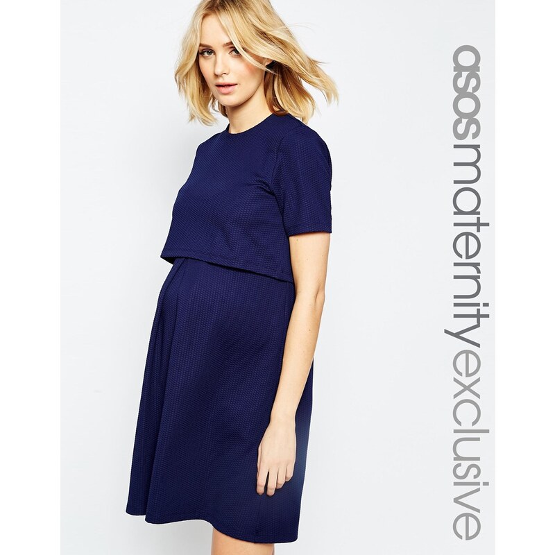 ASOS Maternity - NURSING - Texturiertes Skater-Kleid mit doppellagigem Design - Marineblau