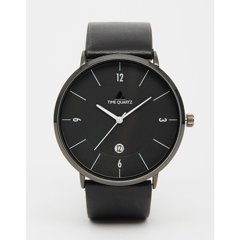 ASOS - Minimal - Uhr mit schwarzem Lederarmband - Schwarz