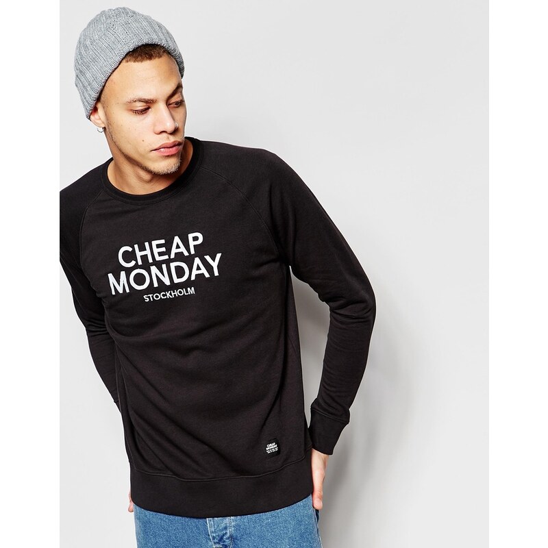 Cheap Monday - Rules - Schwarzes Sweatshirt mit Rundhalsausschnitt & Logostickerei - Schwarz