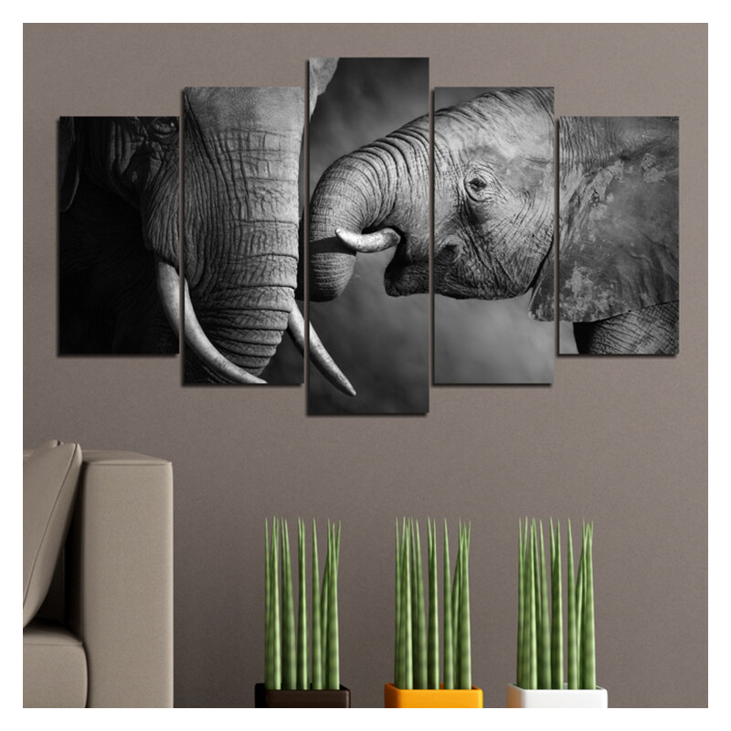 Lesara 5-teiliges Wandbild Elefanten