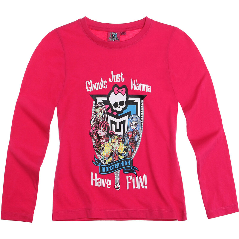 Monster High Langarmshirt himbeerrot in Größe 128 für Mädchen aus 100% Baumwolle