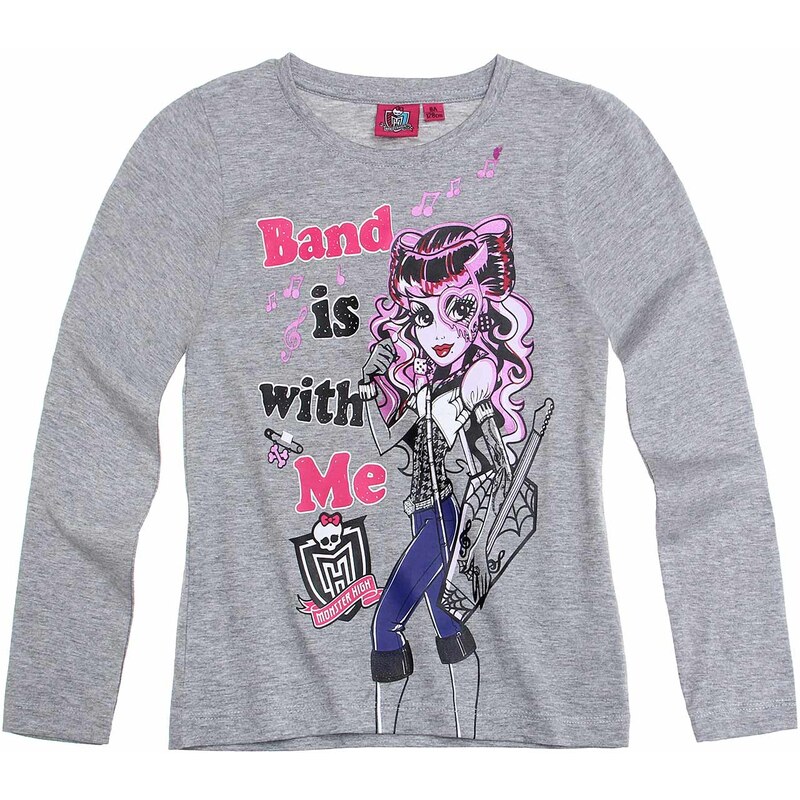 Monster High Langarmshirt grau in Größe 128 für Mädchen aus 90 % Baumwolle 10 % Viskose