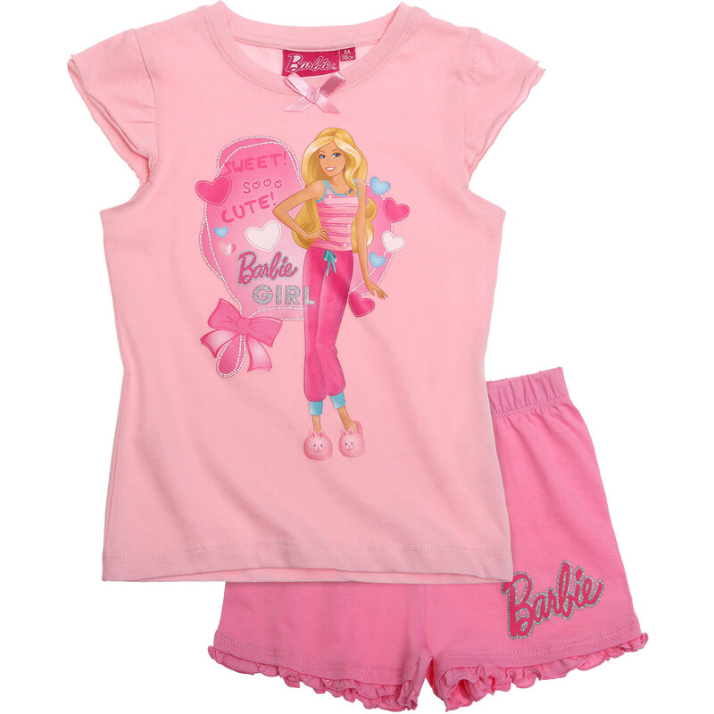 Barbie Shorty-Pyjama rosa in Größe 92 für Mädchen aus 100% Baumwolle