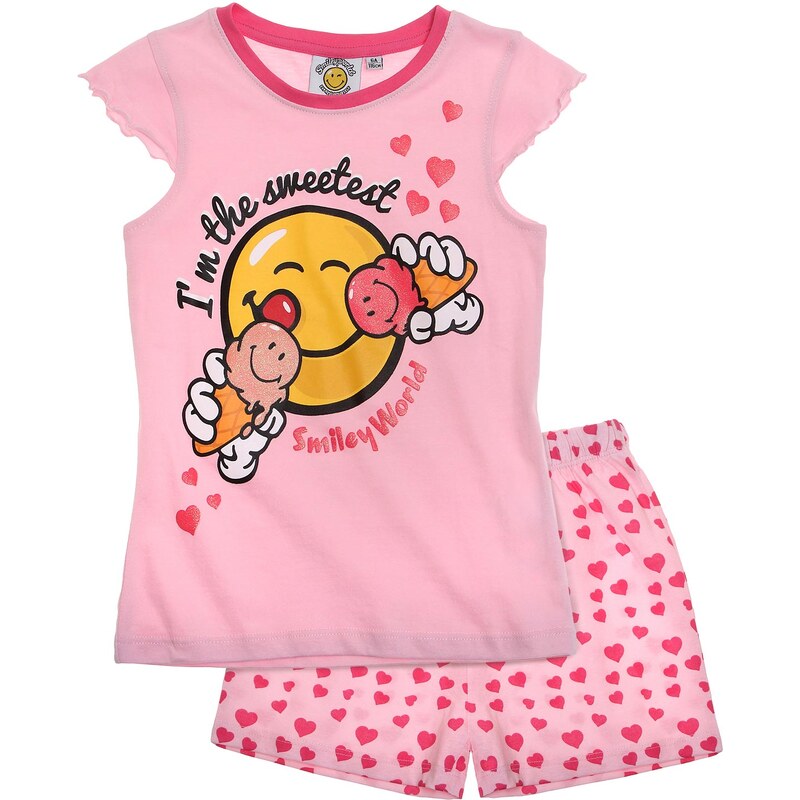 Smiley Shorty-Pyjama pink in Größe 116 für Mädchen aus 100% Baumwolle