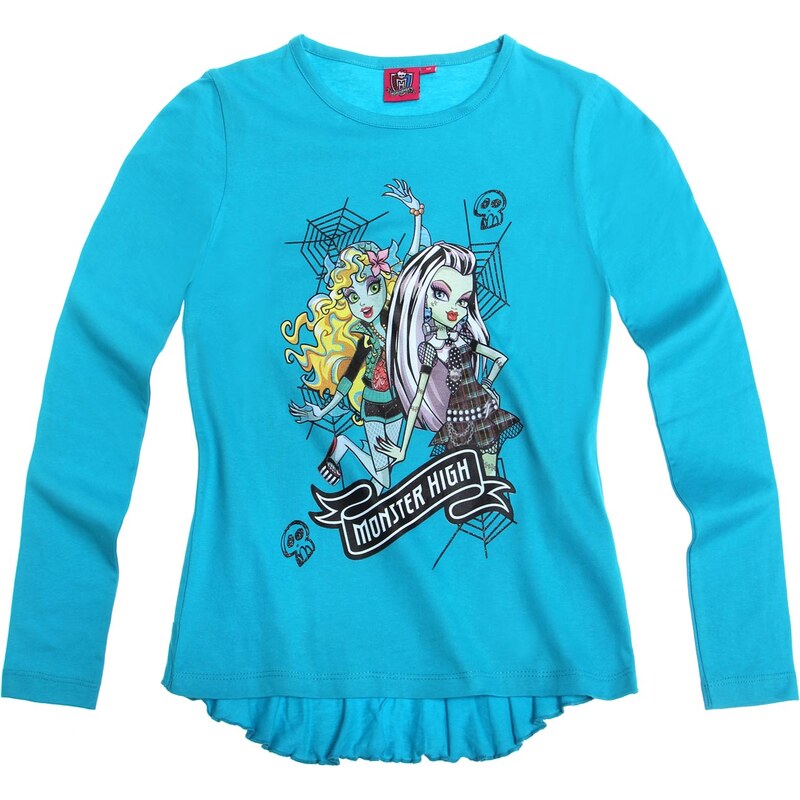 Monster High Langarmshirt blau in Größe 128 für Mädchen aus 100% Baumwolle