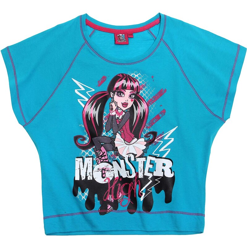 Monster High T-Shirt blau in Größe 128 für Mädchen aus 100% Baumwolle