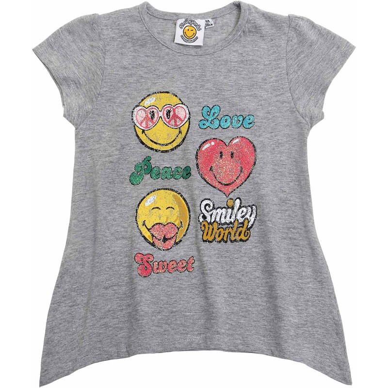 Smiley T-Shirt grau in Größe 116 für Mädchen aus 90 % Baumwolle 10 % Viskose
