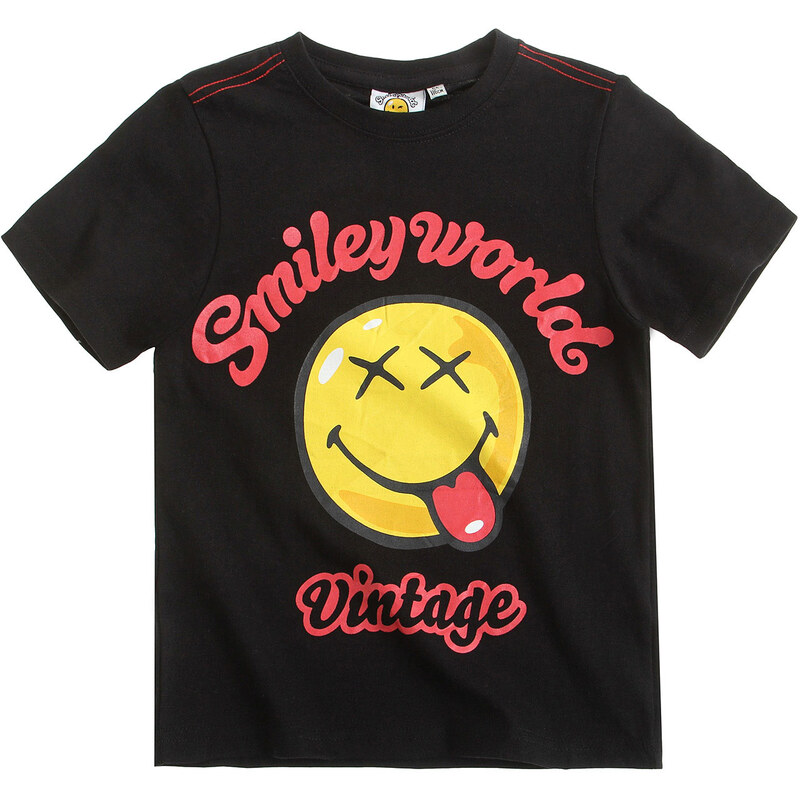 Smiley T-Shirt schwarz in Größe 116 für Jungen aus 100% Baumwolle