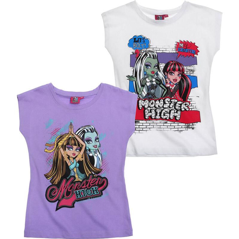 Monster High Doppelpack T-Shirt violett in Größe 128 für Mädchen aus 100% Baumwolle