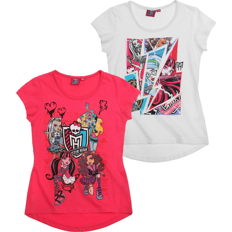 Monster High Doppelpack T-Shirt weiß in Größe 128 für Mädchen aus 100% Baumwolle