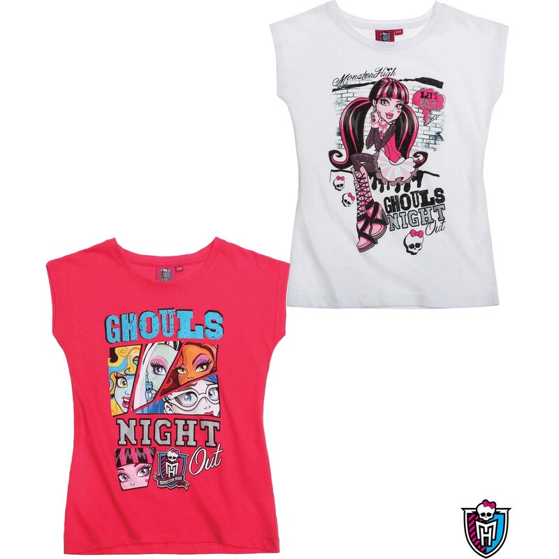 Monster High Doppelpack T-Shirt pink in Größe 128 für Mädchen aus 100% Baumwolle