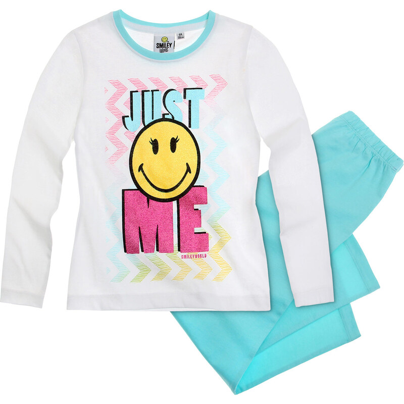 Smiley Pyjama hellblau in Größe 116 für Mädchen aus 100% Baumwolle