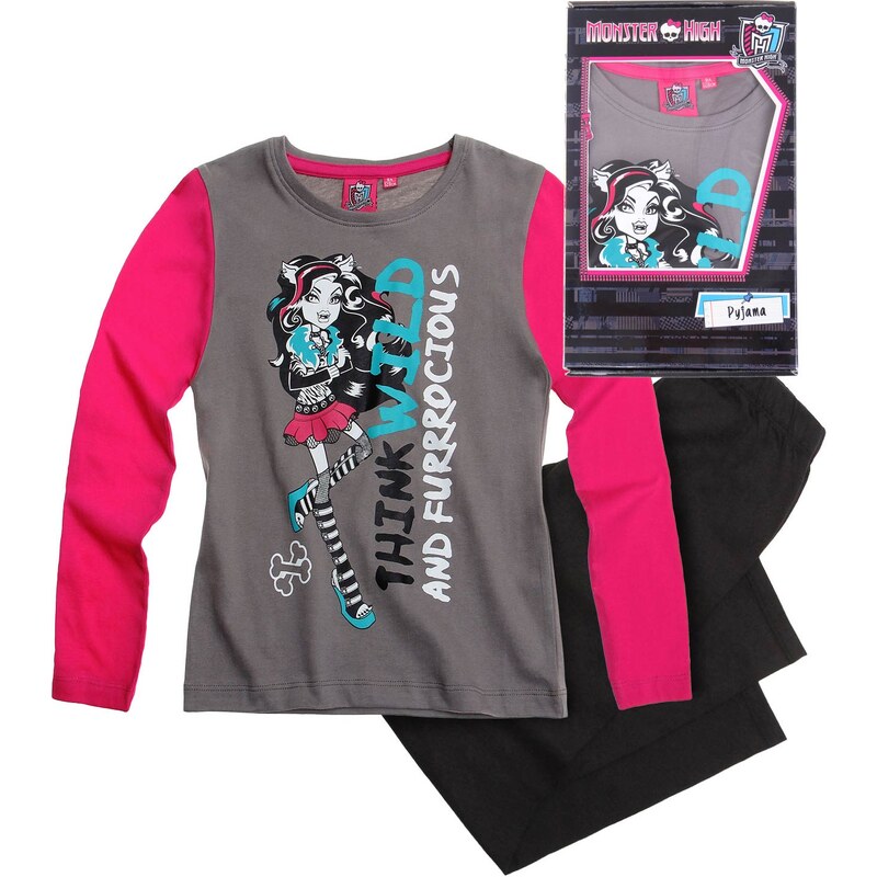 Monster High Pyjama grau in Größe 128 für Mädchen aus 100% Baumwolle