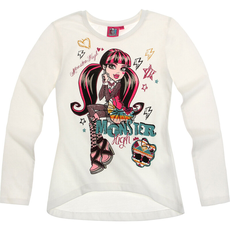 Monster High Langarmshirt weiß in Größe 128 für Mädchen aus 100% Baumwolle