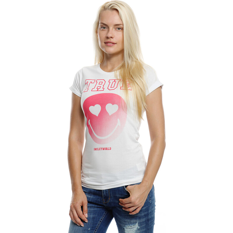 Smiley T-Shirt weiß in Größe S für Damen aus 100% Baumwolle
