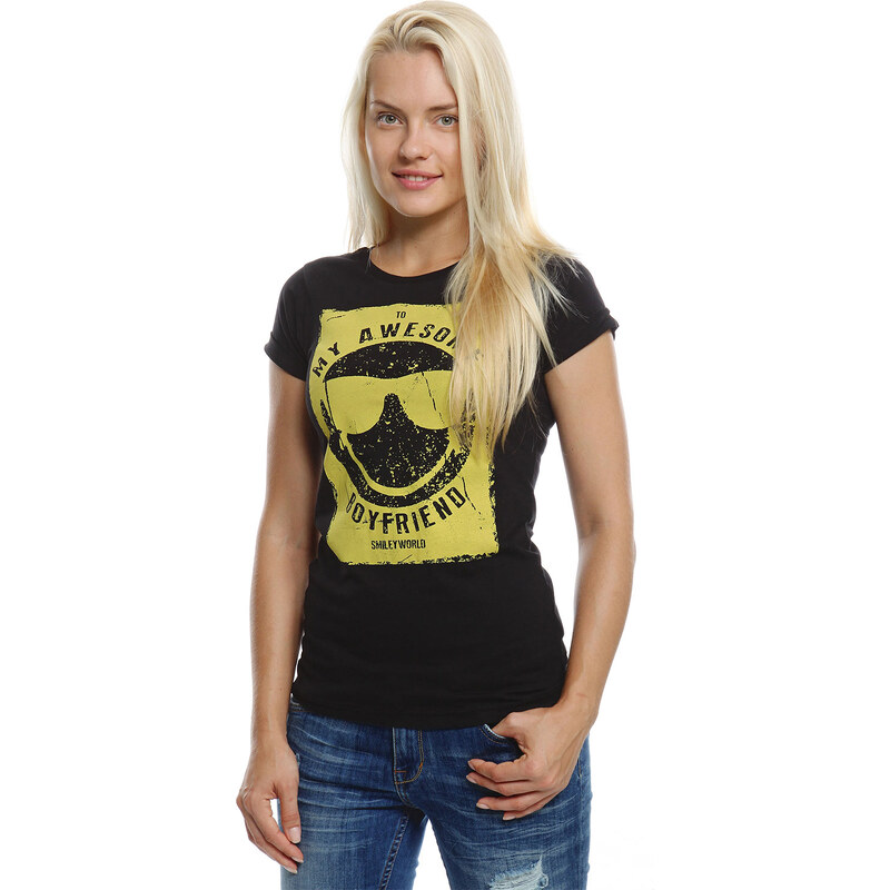 Smiley T-Shirt schwarz in Größe S für Damen aus 100% Baumwolle