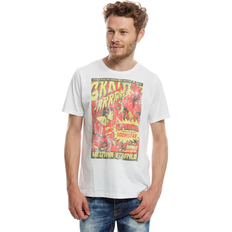 Superman T-Shirt weiß in Größe S für Herren aus 100% Baumwolle
