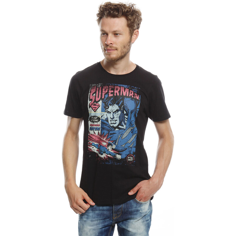 Superman T-Shirt schwarz in Größe S für Herren aus 100% Baumwolle