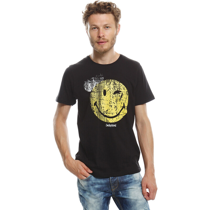 Smiley T-Shirt schwarz in Größe S für Herren aus 100% Baumwolle