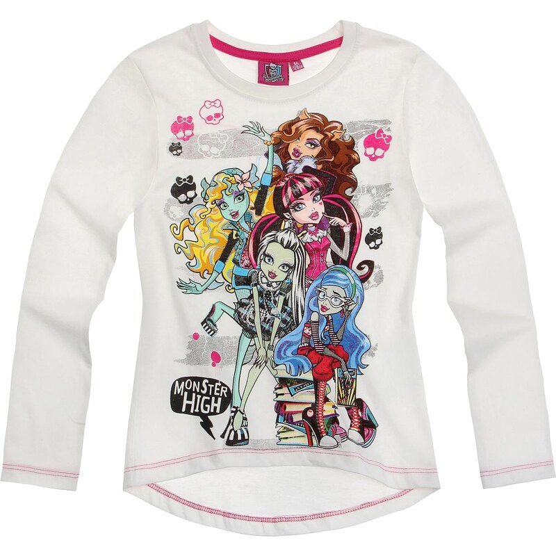 Monster High Langarmshirt weiß in Größe 128 für Mädchen aus 100% Baumwolle
