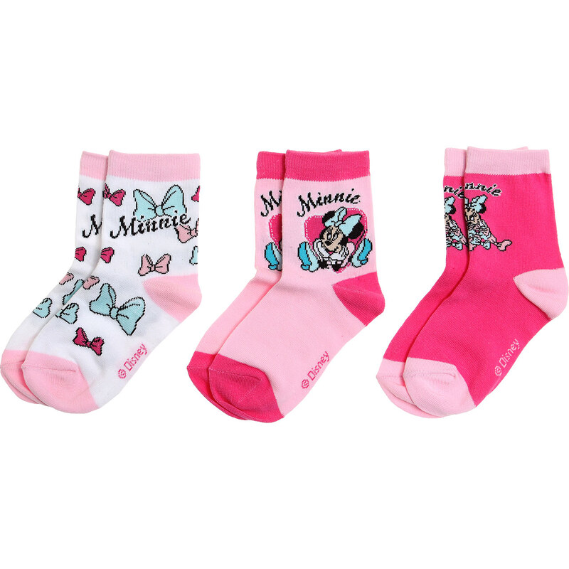 Disney Minnie 3 er Pack Socken rosa in Größe 23-26 für Mädchen aus 70 % Baumwolle 27 % Polyester 3 % Elasthan