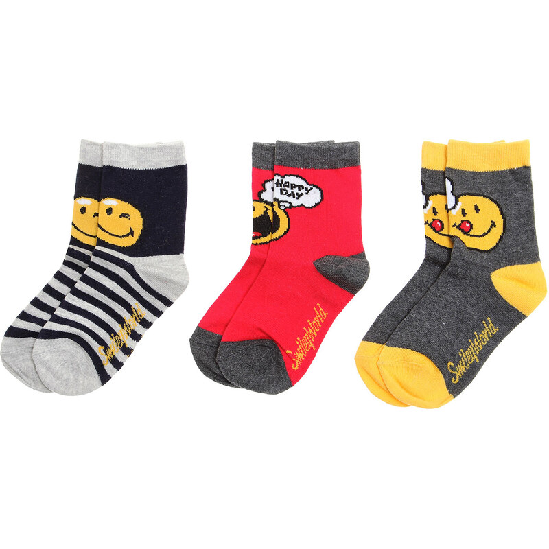 Smiley 3 er Pack Socken rot in Größe 23-26 für Jungen aus 70 % Baumwolle 27 % Polyester 3 % Elasthan