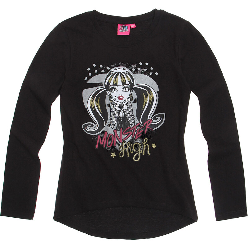 Monster High Langarmshirt schwarz in Größe 128 für Mädchen aus 100% Baumwolle