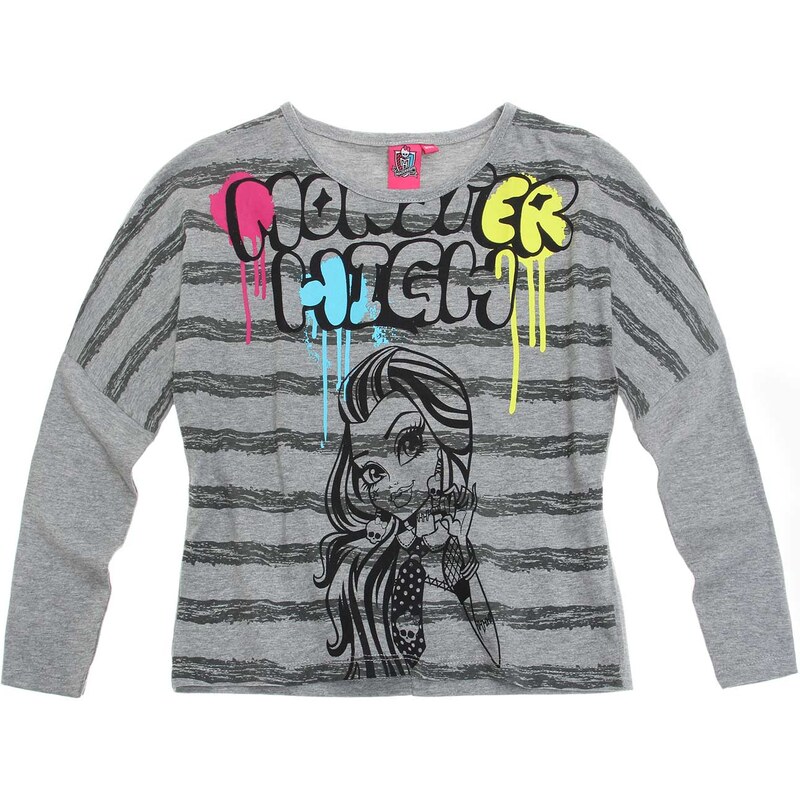 Monster High Langarmshirt grau in Größe 128 für Mädchen aus 85 % Baumwolle 15 % Viskose