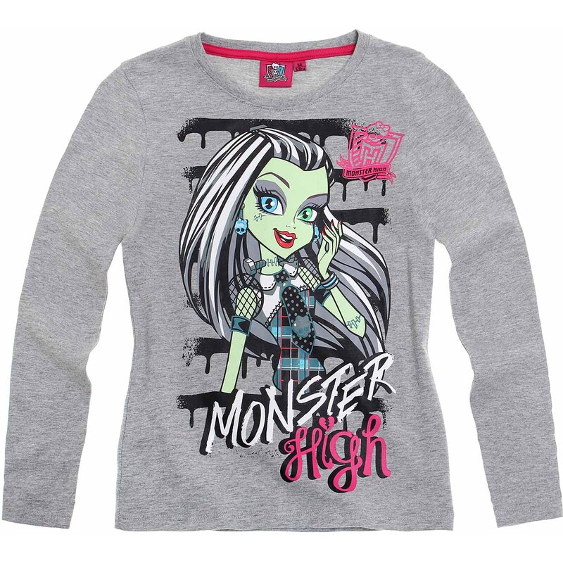 Monster High Langarmshirt grau in Größe 128 für Mädchen aus 90 % Baumwolle 10 % Viskose