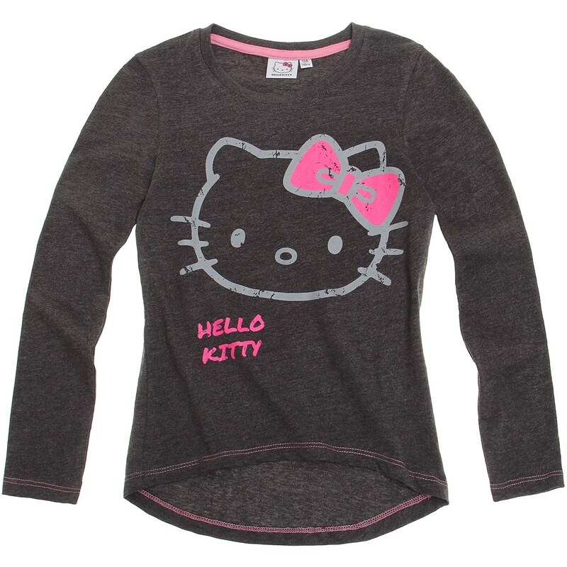 Hello Kitty Langarmshirt grau in Größe 128 für Mädchen aus 60 % Baumwolle 40 % Polyester