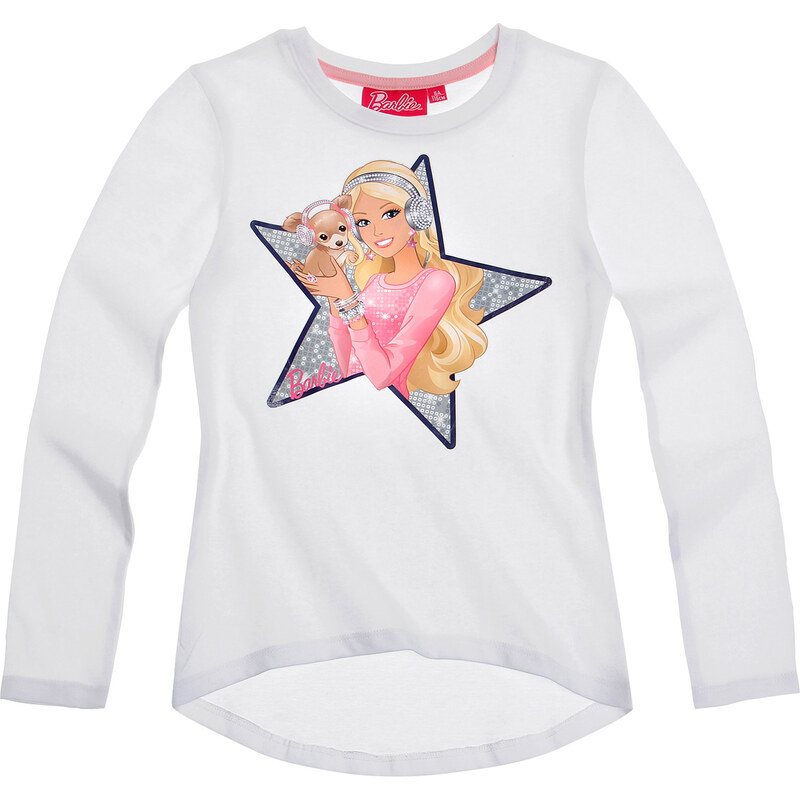 Barbie Langarmshirt weiß in Größe 92 für Mädchen aus 100% Baumwolle