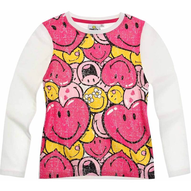 Smiley Langarmshirt creme in Größe 116 für Mädchen aus 100% Baumwolle
