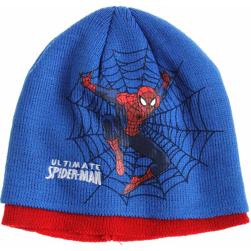 Spiderman Mütze blau in Größe 52 für Jungen aus 100% Polyacryl